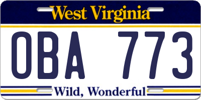 WV license plate OBA773