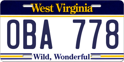 WV license plate OBA778