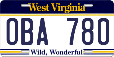 WV license plate OBA780
