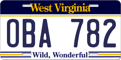WV license plate OBA782