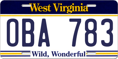 WV license plate OBA783