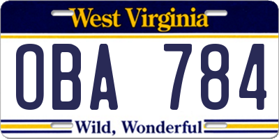 WV license plate OBA784