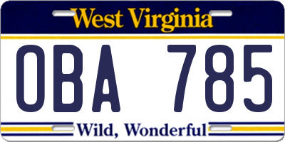 WV license plate OBA785