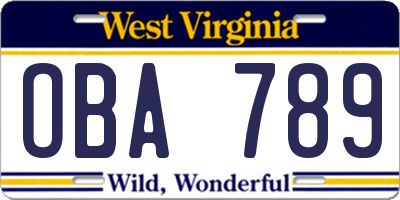 WV license plate OBA789