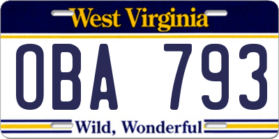 WV license plate OBA793
