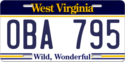 WV license plate OBA795