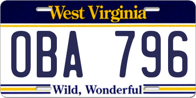 WV license plate OBA796