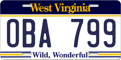WV license plate OBA799