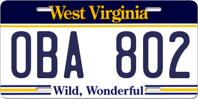 WV license plate OBA802
