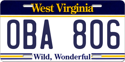 WV license plate OBA806
