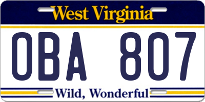 WV license plate OBA807