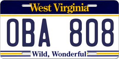 WV license plate OBA808