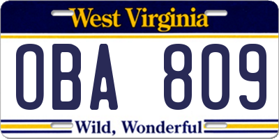 WV license plate OBA809