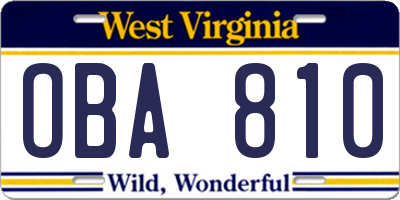 WV license plate OBA810