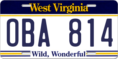 WV license plate OBA814