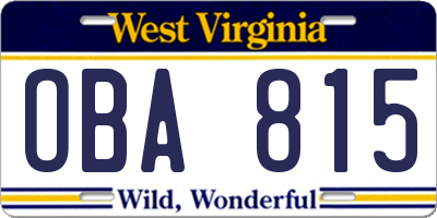 WV license plate OBA815