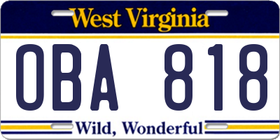 WV license plate OBA818