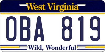 WV license plate OBA819