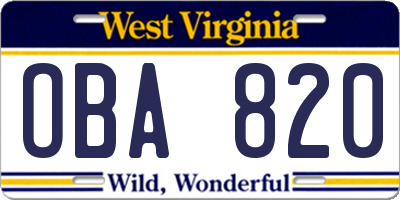 WV license plate OBA820