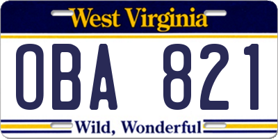 WV license plate OBA821