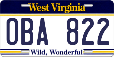 WV license plate OBA822