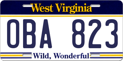 WV license plate OBA823