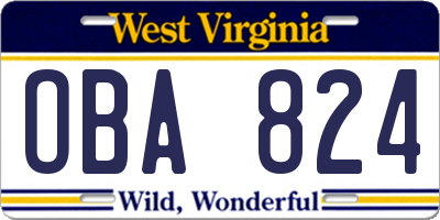 WV license plate OBA824