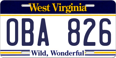 WV license plate OBA826