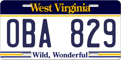 WV license plate OBA829