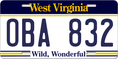 WV license plate OBA832
