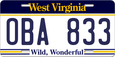 WV license plate OBA833