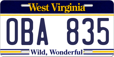 WV license plate OBA835