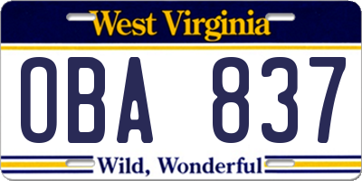 WV license plate OBA837