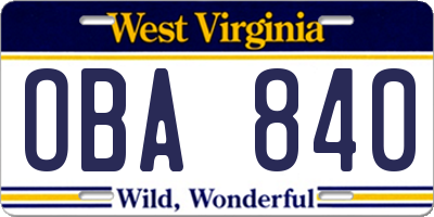 WV license plate OBA840