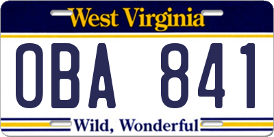 WV license plate OBA841