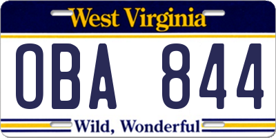 WV license plate OBA844