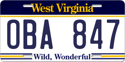 WV license plate OBA847