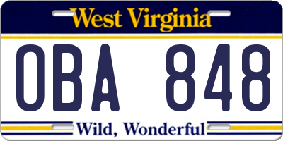 WV license plate OBA848
