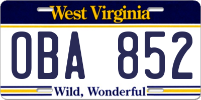 WV license plate OBA852