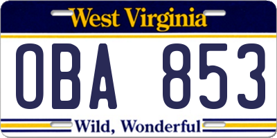 WV license plate OBA853