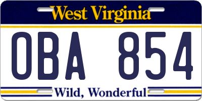 WV license plate OBA854