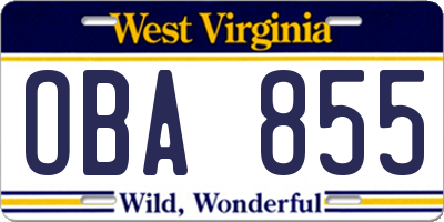 WV license plate OBA855