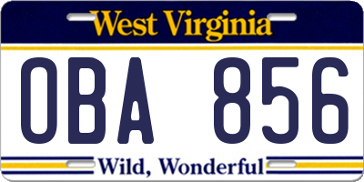 WV license plate OBA856