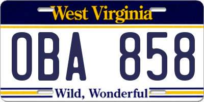 WV license plate OBA858