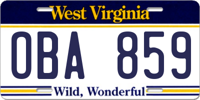 WV license plate OBA859