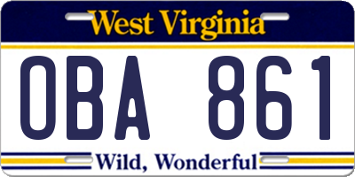 WV license plate OBA861