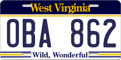 WV license plate OBA862