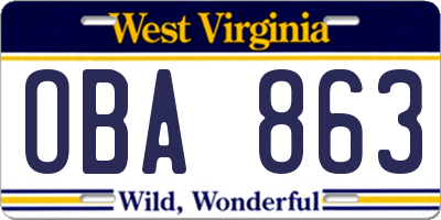 WV license plate OBA863