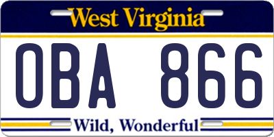 WV license plate OBA866
