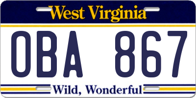 WV license plate OBA867